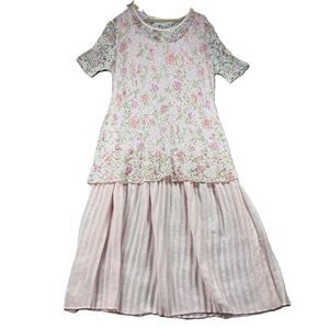 Vintage 1980s Dress Two Piece Lace Pleated Secretary Pink Made in USA 18W B105